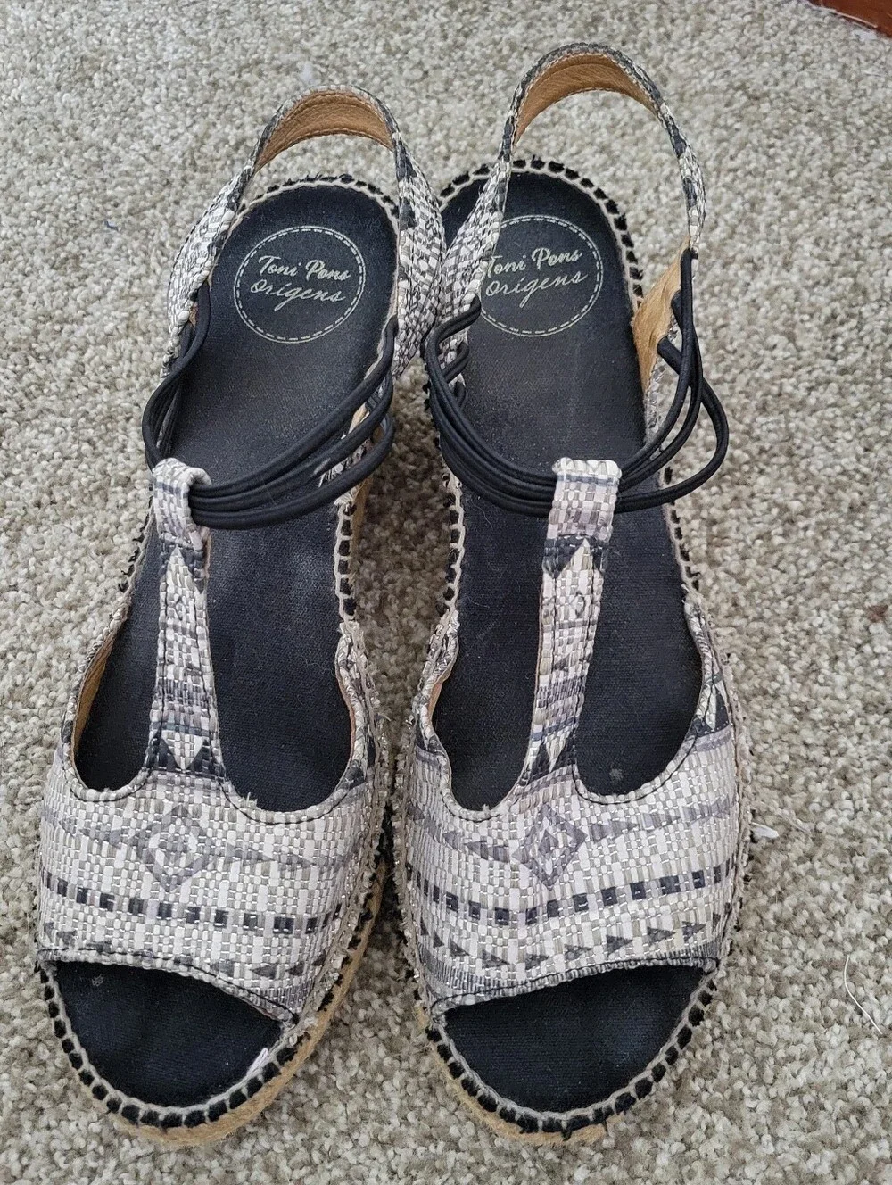 Toni Pons Origens Women's Wedge Espadrille Sandals in Aztec Print, Size 40